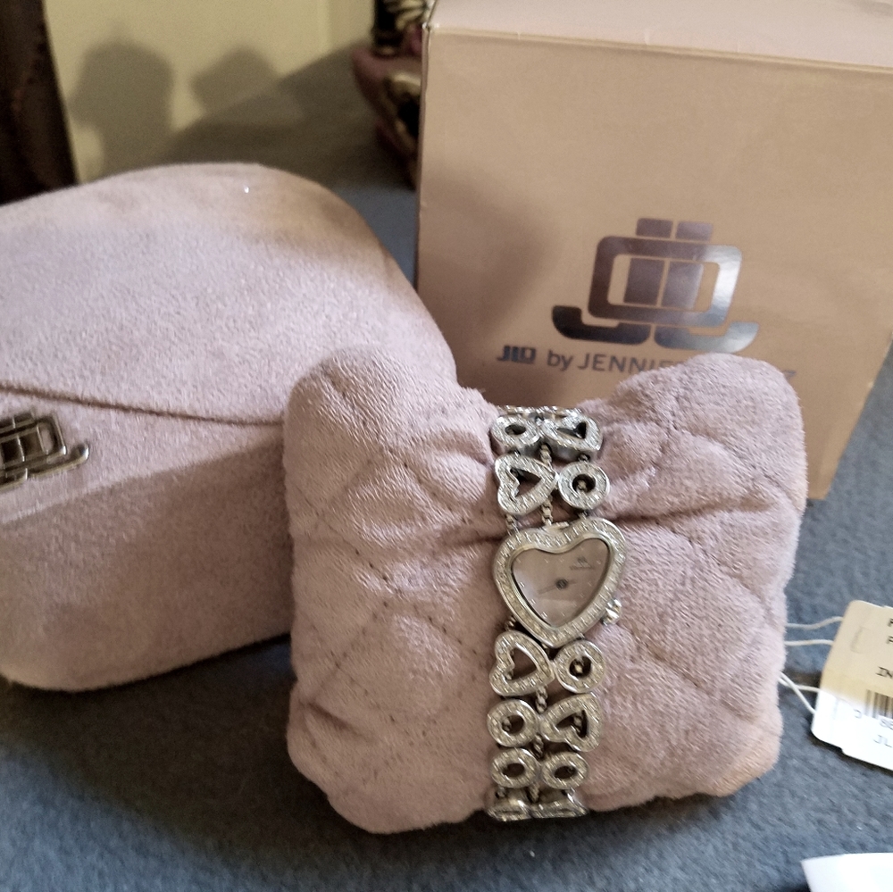 NWT JLo Rhinestone Pink Silver💗Heart Wrist Watch